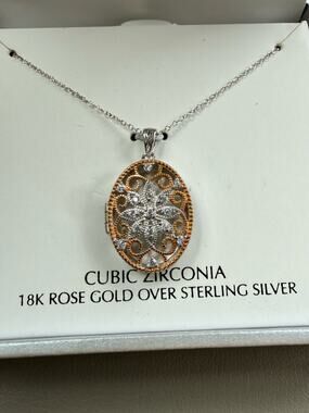 NWT Giani Bernini Two-Tone Rose 18k Gold Silver Filigree Oval Locket Necklace